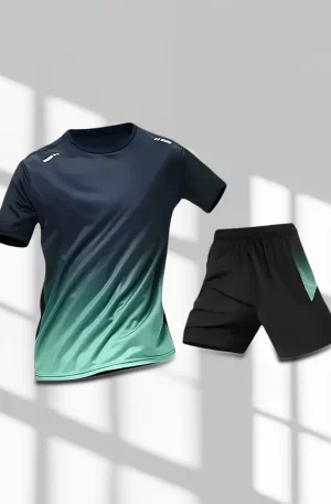 Conjunto de 2 piezas de traje deportivo de secado rápido con color degradado para hombre